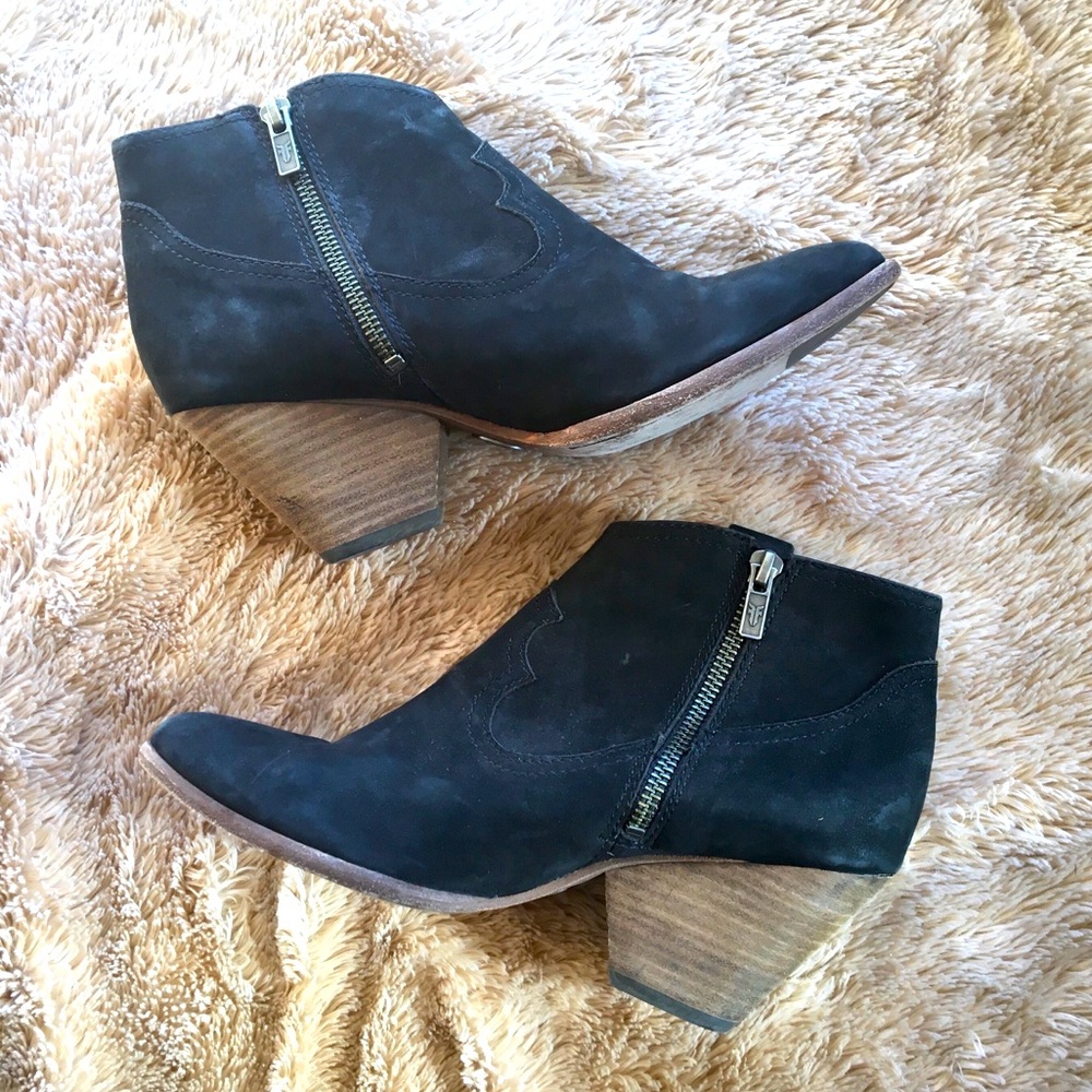 Frye Black  Suede Reina Ankle Boot 7